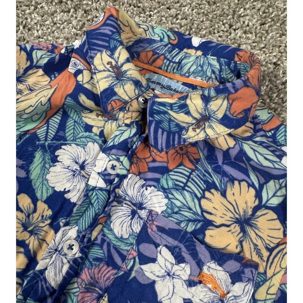 Tommy Bahama Boys Hawaiian Shirt Floral Parrots Rayon Button Up 8
